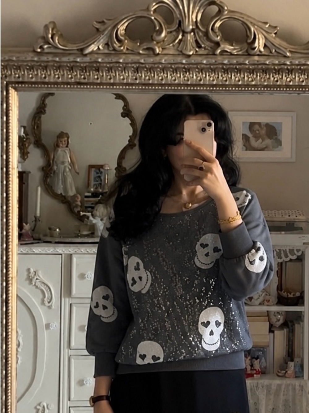 Gray Sequin Skull Sweatshirt